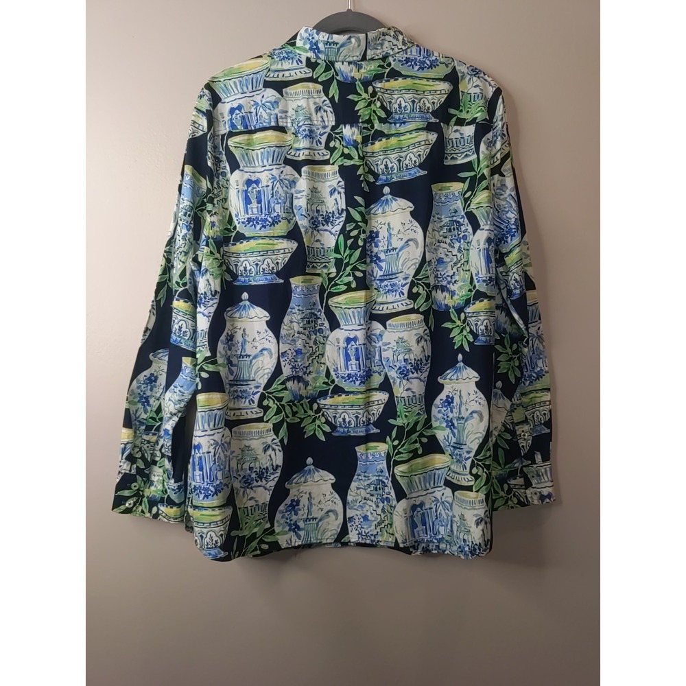 Talbots Blue Multicolor Pattern Vase Theme Longsleeve Button Down Shirt Size XL - Picture 5 of 7